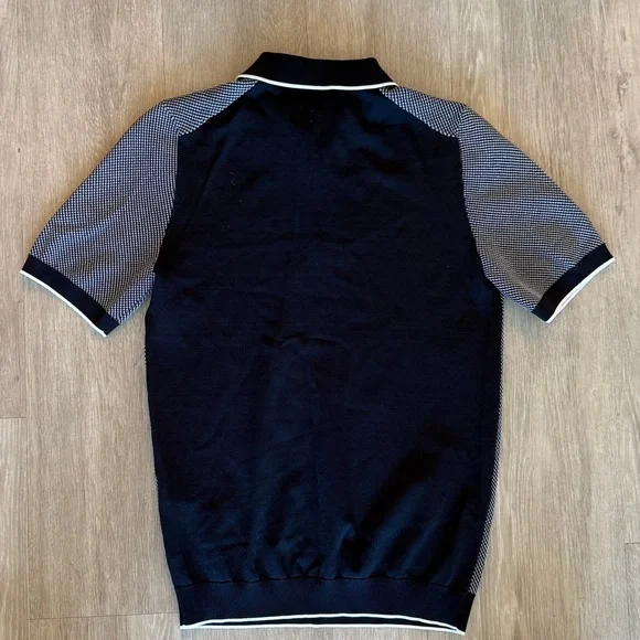 New Reiss Navy Half Zip Polo Shirt - Picture 3 of 4